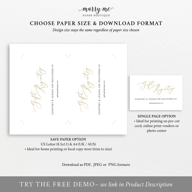 Gift Registry Card Template, Elegant Gold Script, Wedding Registry Card Printable, Editable, Templett, INSTANT Download image 5