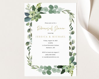 Rehearsal Dinner Invitation Template, Lush Greenery, Editable Invite, Printable, INSTANT Download