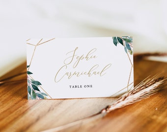 Place Card Template, Editable Instant Download, Greenery Geometric, Try Before Purchase!