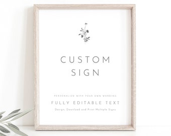 Wedding Sign Bundle Template, Elegant Botanic Flowers, Wedding Signs, Editable, Wedding Table Signs, Printable, Templett INSTANT Download