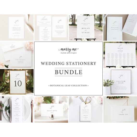 Botanical Leaf Wedding Invitation Bundle Template Set, Wedding Bundle Printable, Templett Instant Download, Try Before Purchase