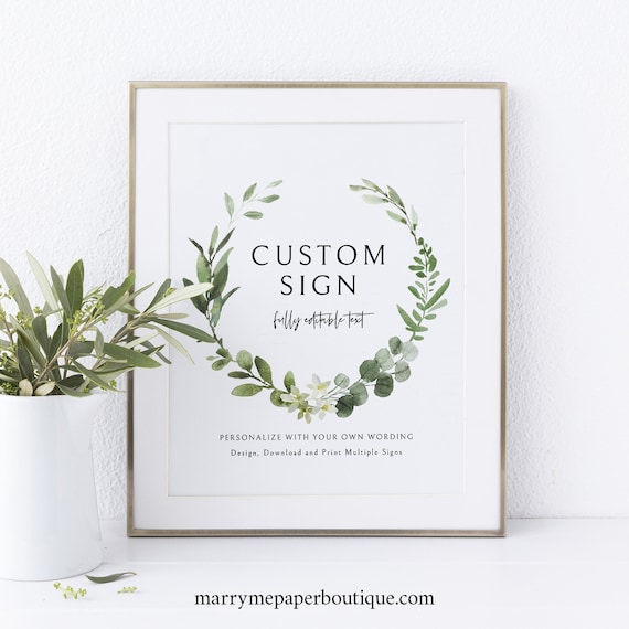 Create Multiple Signs Template, Elegant Greenery, Try Before Purchase, Editable & Printable, Templett Instant Download