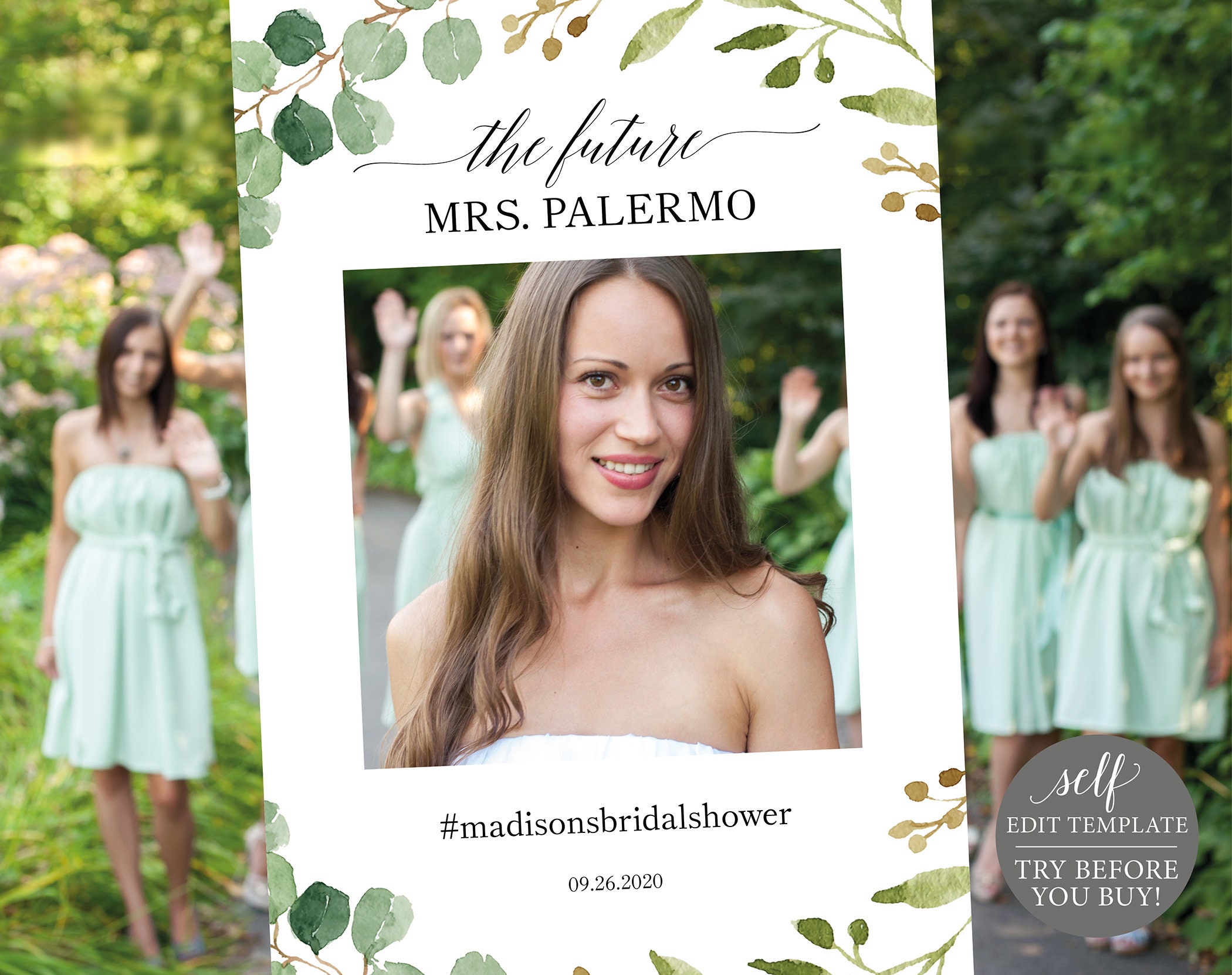 Greenery Wedding Printable Photo Booth Prop Template
