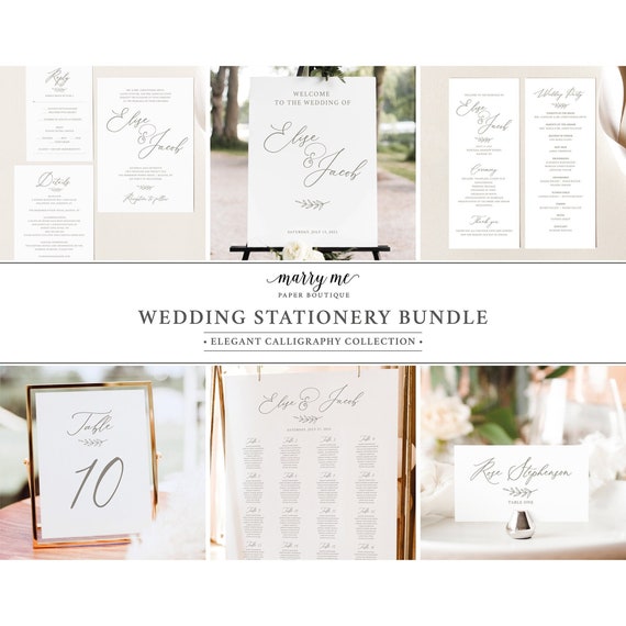 Wedding Stationery Templates  Bundle, Elegant Font, Stationery Bundle, Wedding Bundle Printables, Calligraphy, Templett INSTANT Download