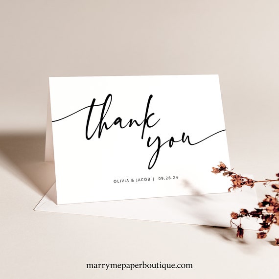 Thank You Card Template Folded, Try Before Purchase, Editable & Printable, Templett Instant Download, Modern Calligraphy