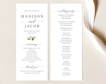 Wedding Program Template, Greenery Leaf, Editable Instant Download, Try Before Purchase