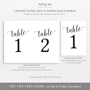 Table Number Template, Table Numbers, Printable Table Numbers, Table Numbers Wedding, Calligraphy, 4x6, 5x7, Instant Download image 4