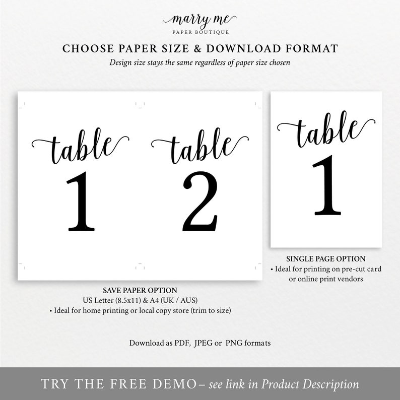 Table Number Template, Table Numbers, Printable Table Numbers, Table Numbers Wedding, Calligraphy, 4x6, 5x7, Instant Download image 4