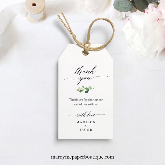 Thank You Favor Tag Template, TRY BEFORE You BUY,  Editable Instant Download, Greenery Wedding Tag Printable
