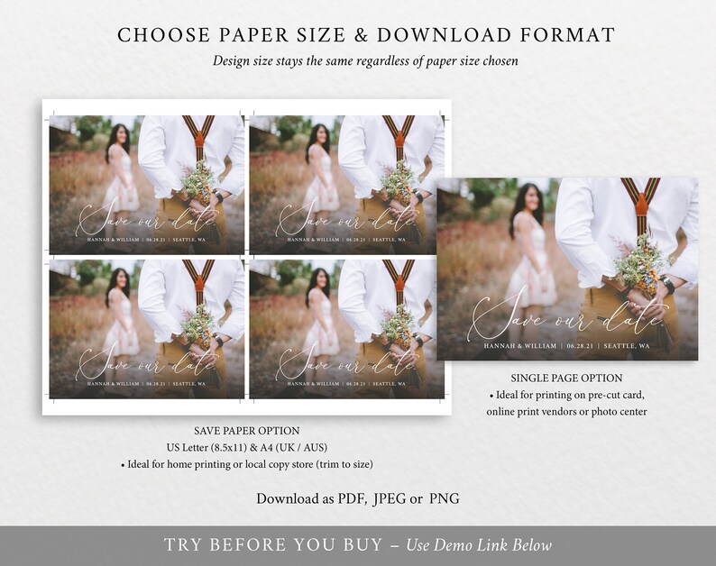 100/% Editable Instant Download TRY BEFORE You BUY Photo Card Save The Date Template