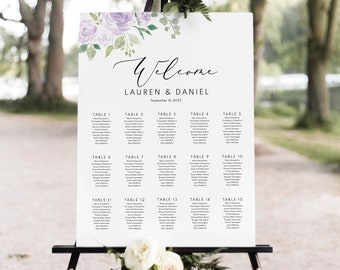 Seating Chart Template, Lilac Floral, Editable Instant Download, Try Before Purchase