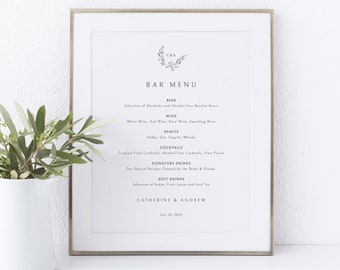 Bar Menu Template, Templett Instant Download, Try Before Purchase, Printable Drinks Menu, Editable, Elegant Monogram