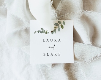 Eucalyptus Square Favor Tag Template, Greenery Wedding Gift Tag Printable, INSTANT Download, Templett Editable
