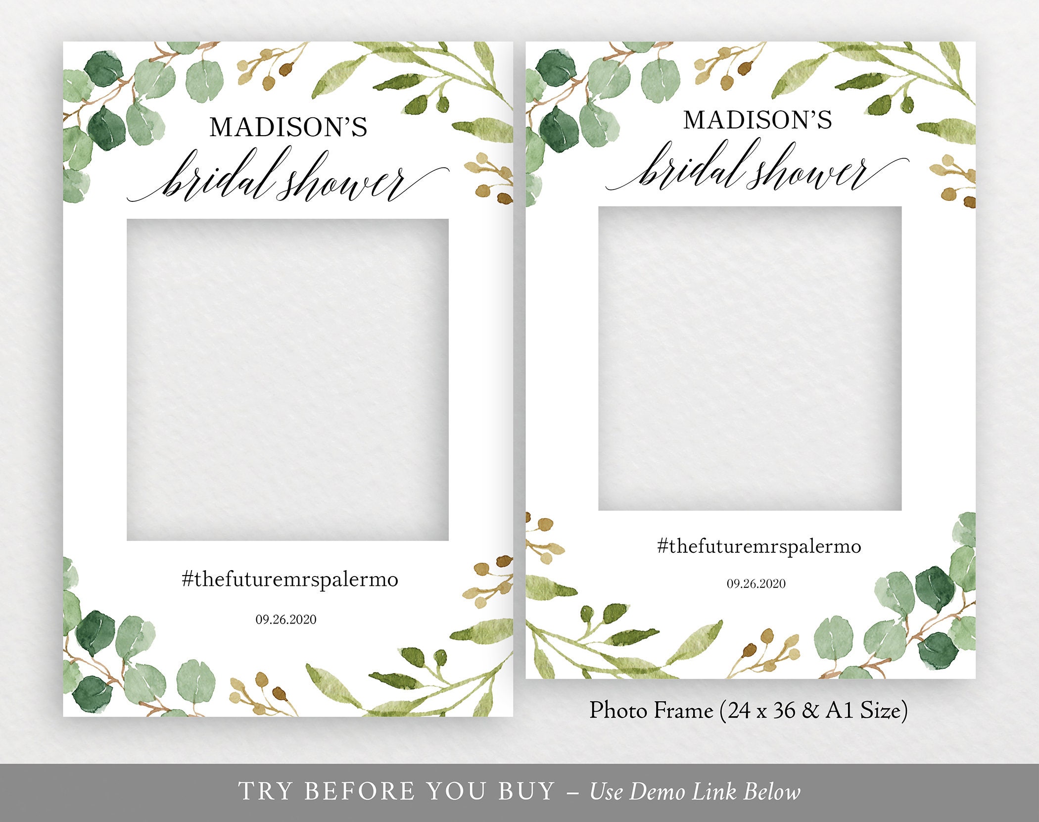 Greenery Wedding Bridal Shower Photo Booth Frame Template Printable Photo Booth Prop Template Wedding Selfie Frame Instant Download