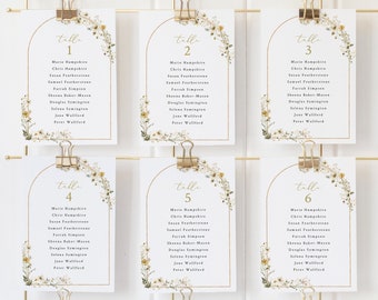 Wedding Seating Plan Cards Template, Rustic Yellow Flowers Arch, Editable Seating Chart Cards, Printable, 4x6, Templett INSTANT Download