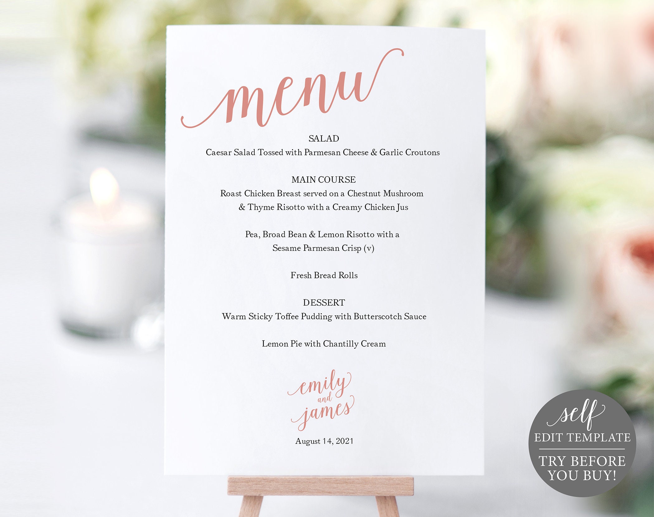 Rose Gold Menu Template Wedding Dinner Menu Table Menu Card Wedding Menu Card Template Editable Menu Instant Download Diy
