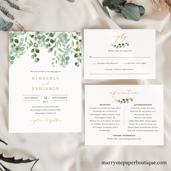 Wedding Invitation Template Set Printable Wedding Invitation - Etsy