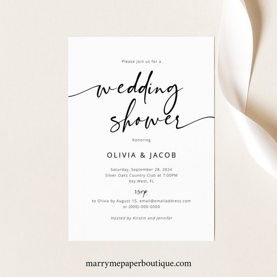 Wedding Shower Invitation Template, Modern Calligraphy, Editable, Modern Wedding Shower Invite, Printable, Templett INSTANT Download