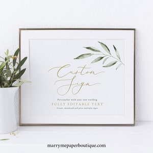 Wedding Sign Bundle Template Set, Olive Leaf Greenery, Printable Wedding Signs, Editable, Landscape, Templett INSTANT Download
