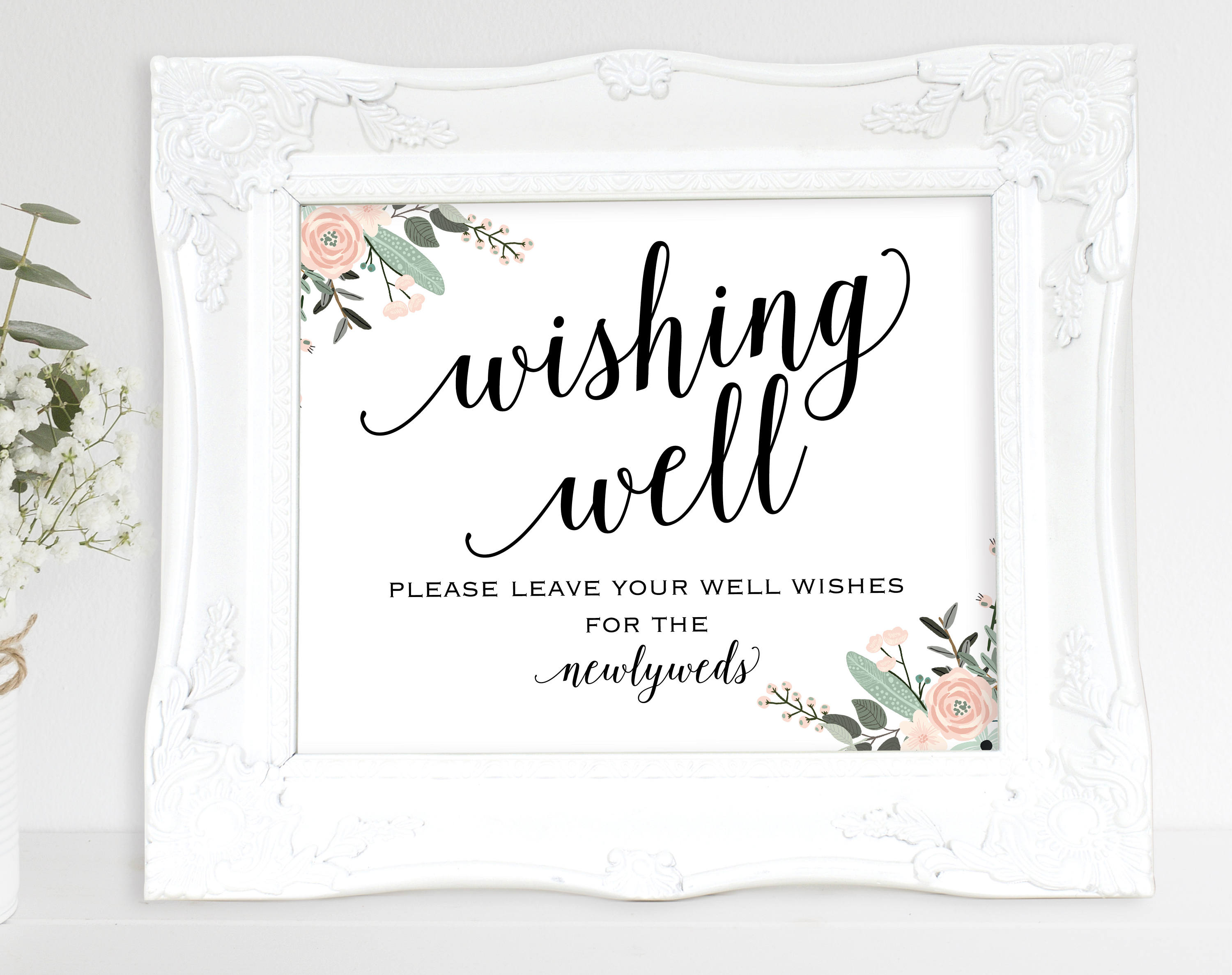 Floral Wishing Well Sign Wedding Sign Wedding Printable Sign