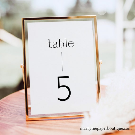 Table Number Sign Template, Minimalist Modern Design, 5x7, 4x6, Editable, Wedding Table Number Sign, Printable, Templett INSTANT Download