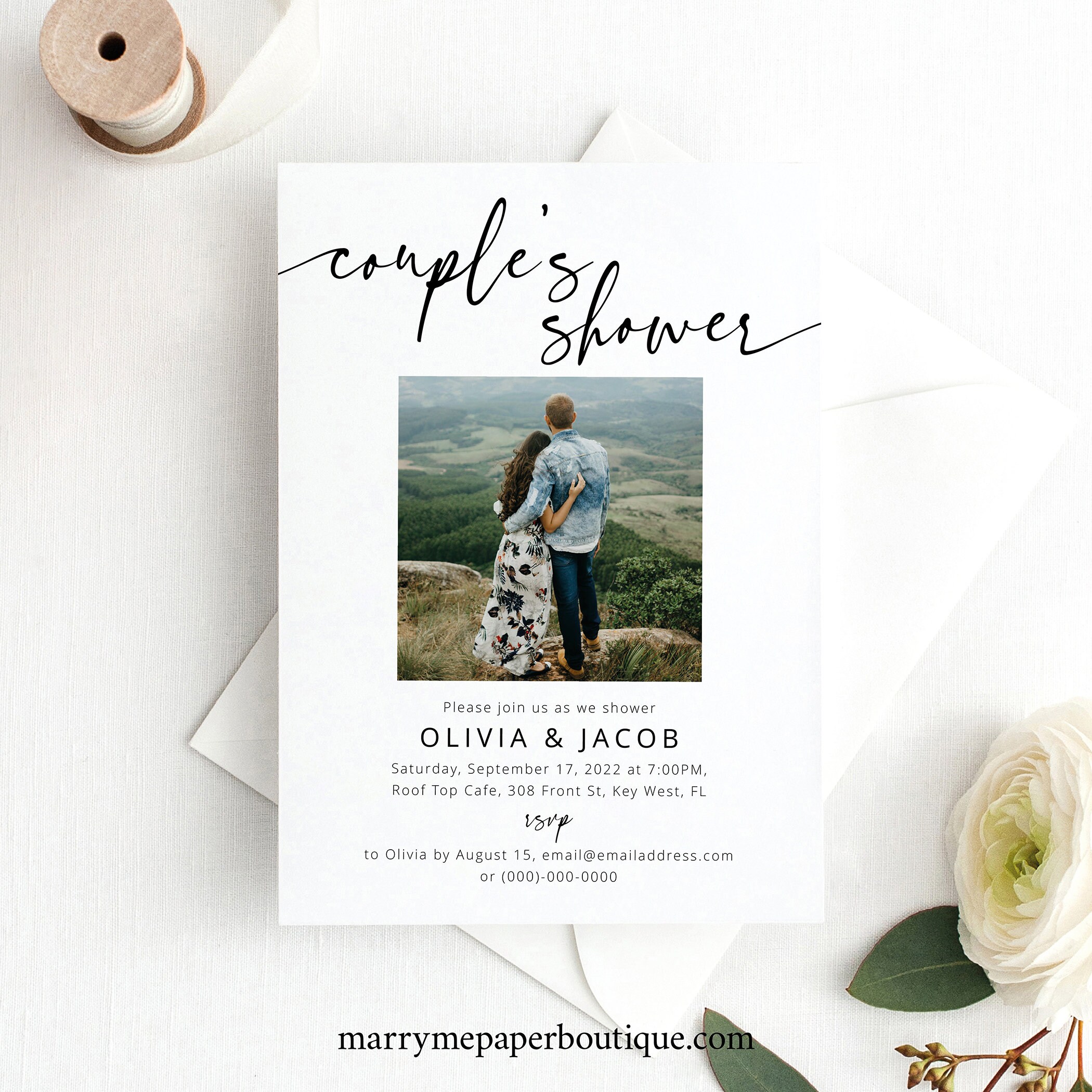 Couples Shower Invitation Template Photo Card Modern | Etsy