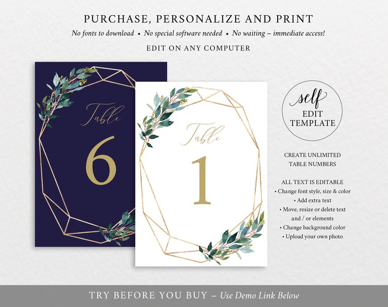 Table Number Template TRY BEFORE You Buy Editable Instant Download Wedding Printable