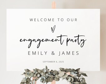 Engagement Party Welcome Sign Template, Love Heart Design, Printable, Modern Engagement Party Sign, Editable, Templett INSTANT Download