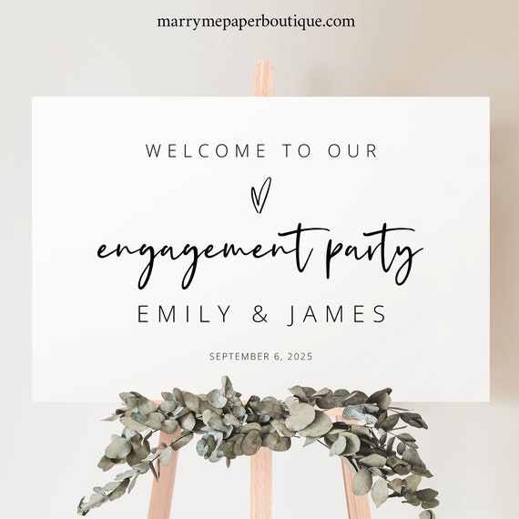 Engagement Party Welcome Sign Template, Love Heart Design, Printable, Modern Engagement Party Sign, Editable, Templett INSTANT Download