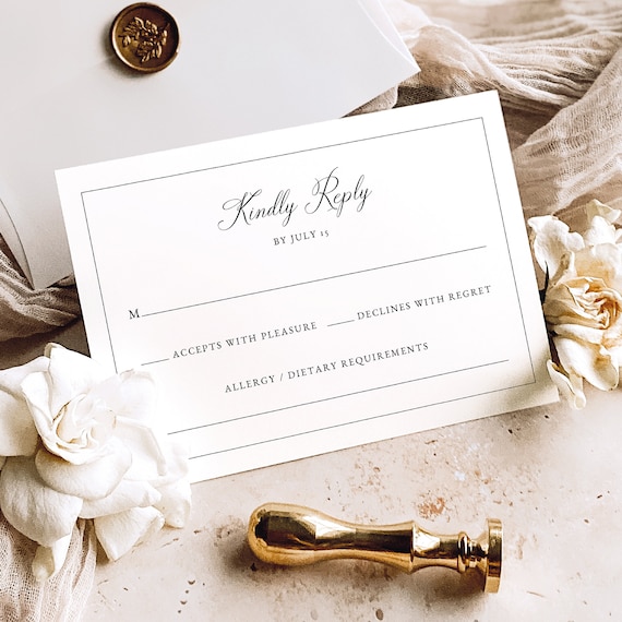 RSVP Card Template, Traditional Wedding Calligraphy & Border, Editable, Wedding Reply Card, Traditional RSVP Card, Templett INSTANT Download