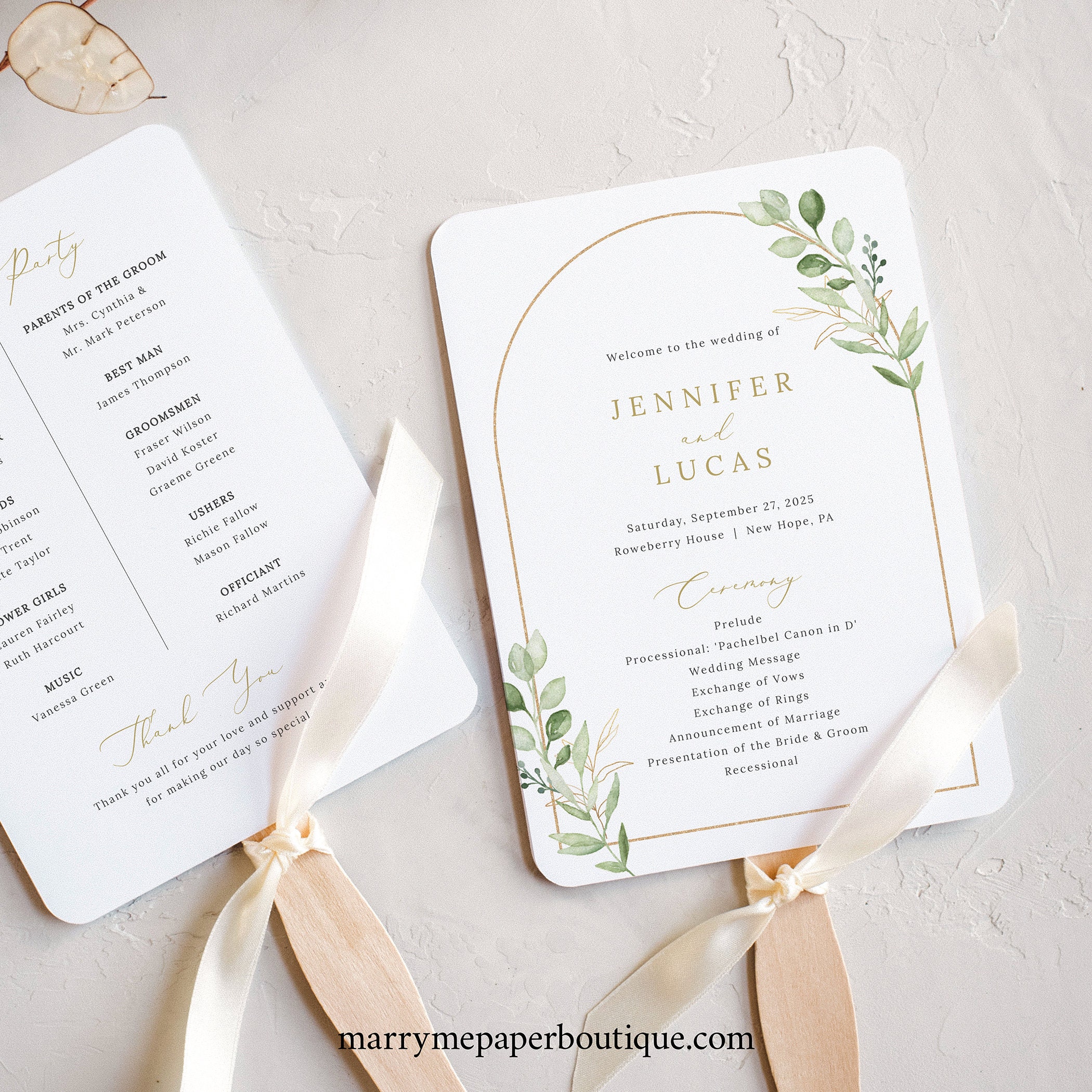 Wedding Program Fan Template, Greenery Arch, Greenery Wedding Fan ...