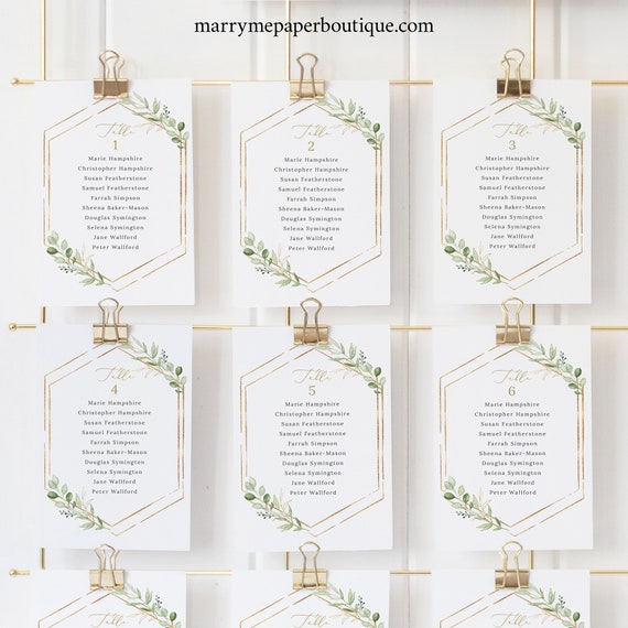 Wedding Seating Cards Template, Greenery Hexagonal, Templett, Try Before Purchase, Editable & Printable Instant Download