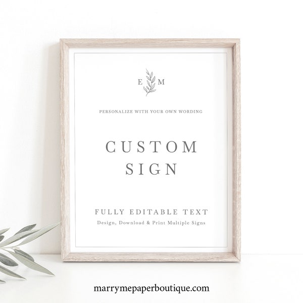 Wedding Sign Bundle Template, Leaf Monogram Border, Printable Wedding Signs, Editable, Wedding Monogram, Vertical, Templett INSTANT Download