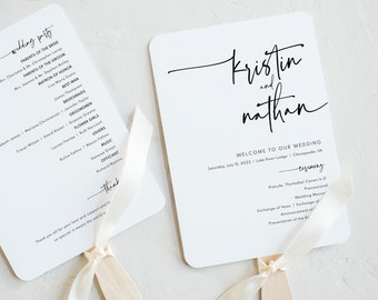 Wedding Program Fan Template, Modern Contemporary, Clean Simple Wedding Fan Program, Printable, Editable, Templett INSTANT Download