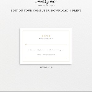 RSVP Card Template, Minimalist Wedding Monogram, Gold, Reply Card ...