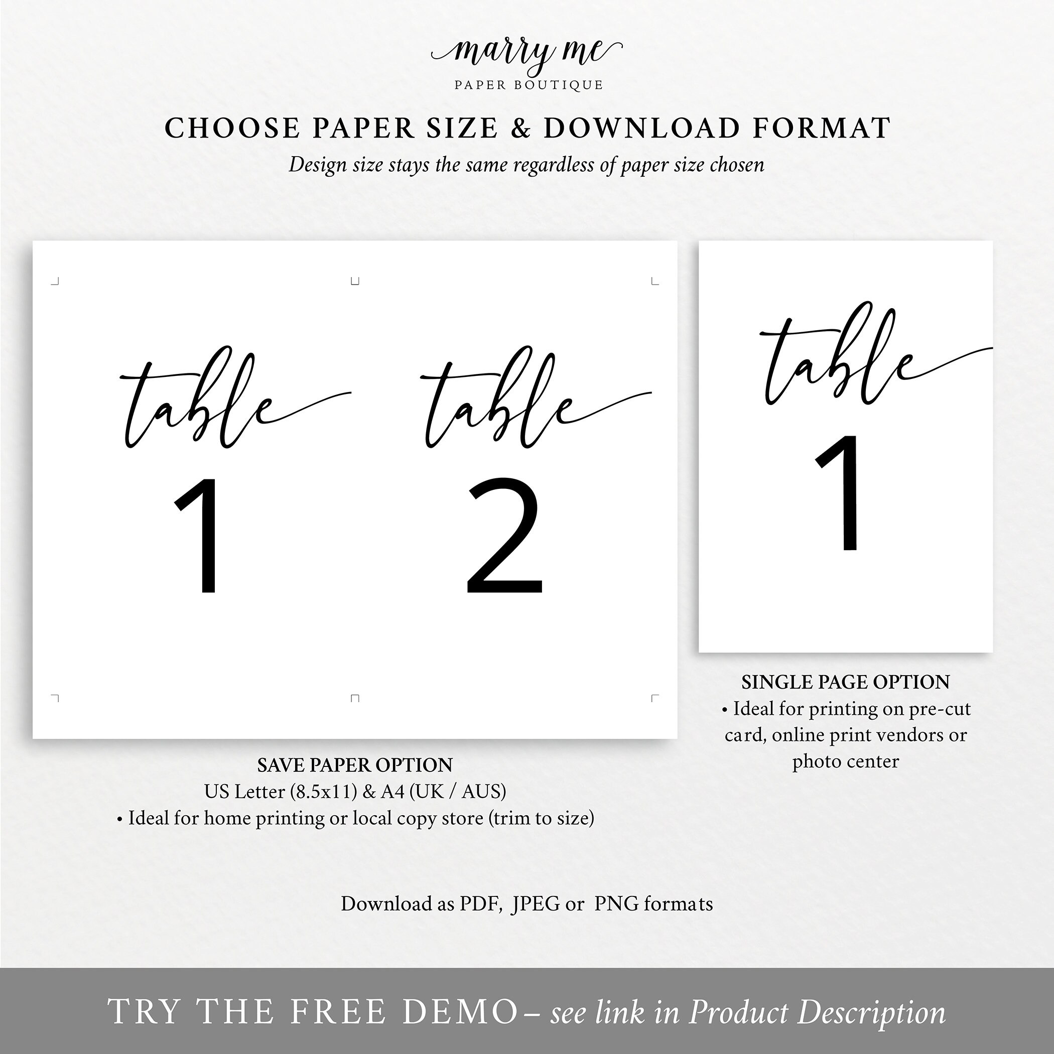 Table Number Sign Template, Modern Calligraphy, Instant Download