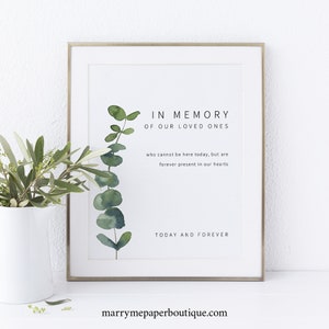 In Memory Sign Printable, Elegant Eucalyptus, Greenery Wedding Sign, INSTANT Download, Editable Template