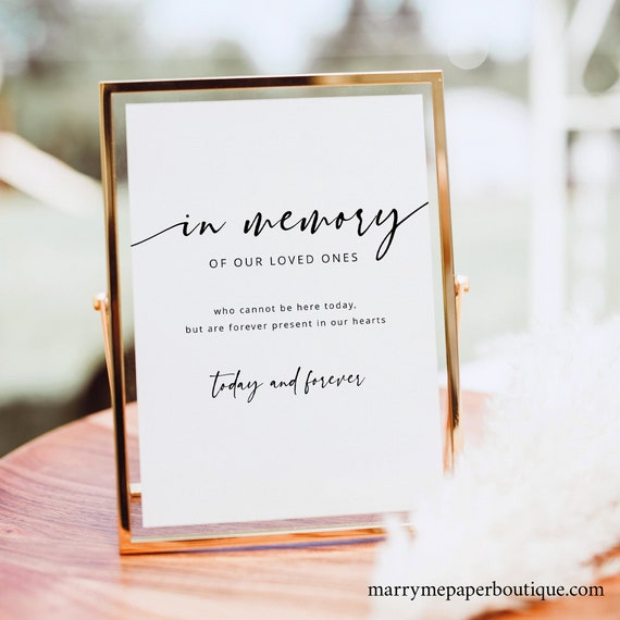 In Memory Sign Template, Modern Calligraphy, 5x7, In Memory Sign, Printable, Editable, Wedding Memorial Sign, Templett INSTANT Download