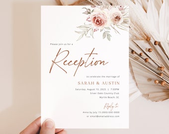 Boho Reception Invitation Template, Floral Boho, Editable, Boho Wedding Reception Invitation Card, Printable, Templett INSTANT Download