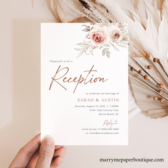 Boho Reception Invitation Template, Floral Boho, Editable, Boho Wedding Reception Invitation Card, Printable, Templett INSTANT Download