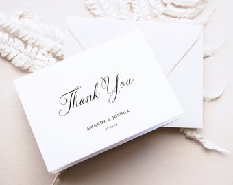 Thank You Card Template, Calligraphy, Traditional Wedding, Thank You, Printable, Folded, Editable, Templett INSTANT Download