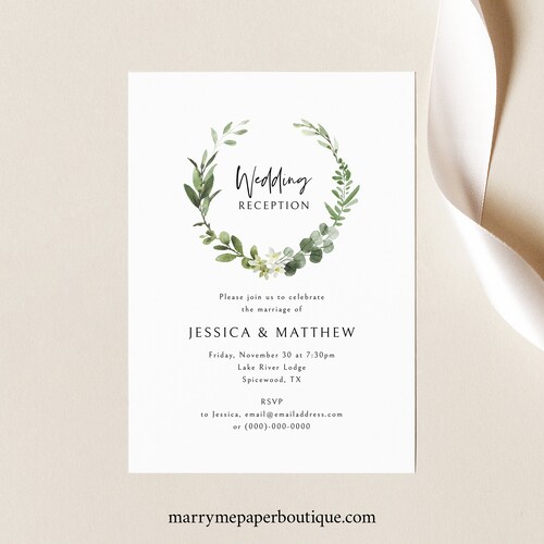 Reception Invitation Template Calligraphy Editable Wedding - Etsy