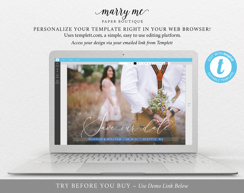 100/% Editable Instant Download TRY BEFORE You BUY Photo Card Save The Date Template
