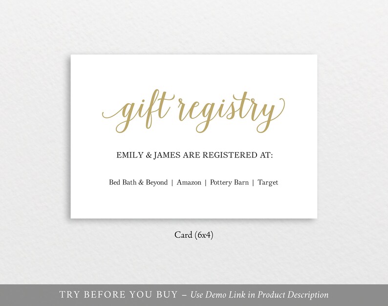 Gift Registry Card Template Modern Script Gold Editable &amp; | Etsy