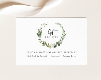 Registry Card Template, Elegant Greenery, Wedding Gift Registry Card, Printable, Templett INSTANT Download, Editable