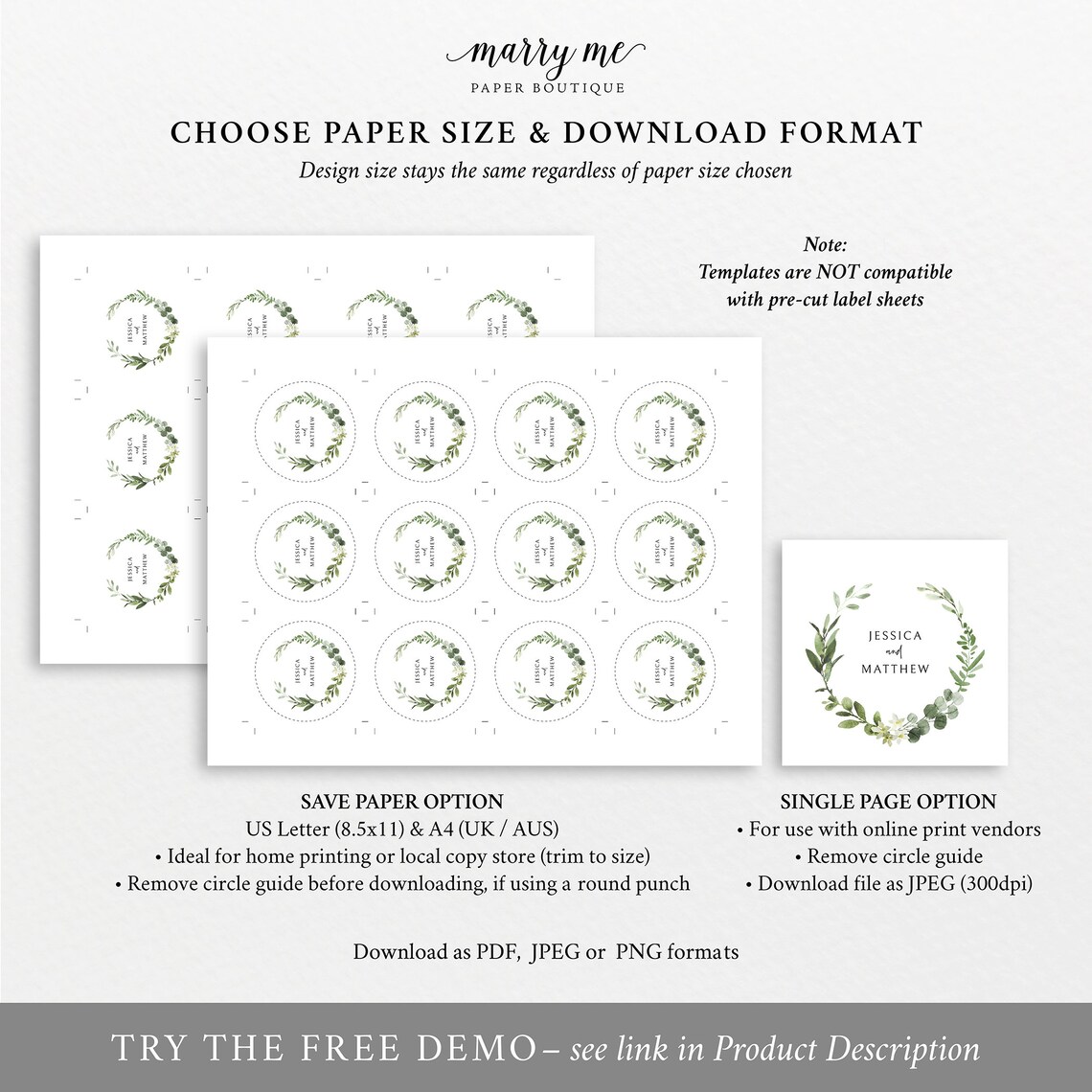 Round Favor Tag Template Elegant Greenery Wedding Tag | Etsy