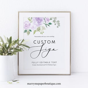 Create Multiple Signs Template, Mauve & Lilac Floral, Try Before Purchase, Editable Instant Download