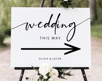 Wedding Directional Sign Template, Modern Calligraphy, Editable Wedding Direction Sign Printable, Direction Arrow, Templett INSTANT Download