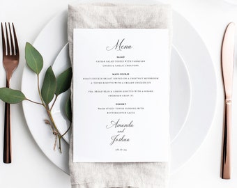 Wedding Menu Template, Traditional Wedding Calligraphy, Wedding Table Menu, Printable, Editable, 5x7 menu,Templett INSTANT Download