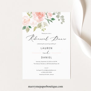 Wedding Rehearsal Dinner Invitation Template,  Editable Invite, Try Before Purchase, Instant Download, Printable, Pink & Blush Floral